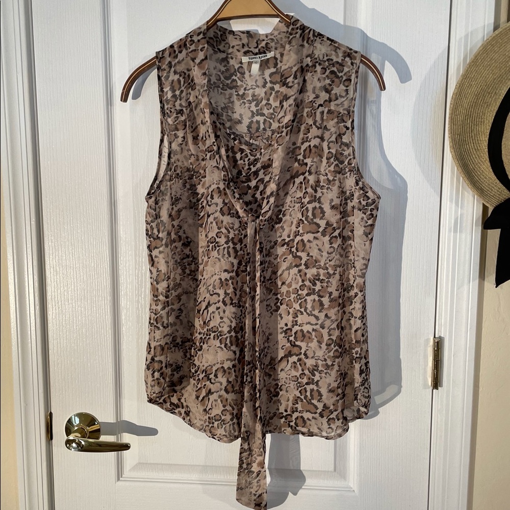 Daniel Rainn Sheer Animal Print Sleeveless Blouse